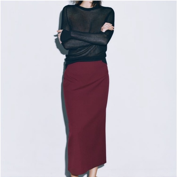 Zara NWT Wine Midi Pencil Skirt size M - Picture 7 of 17